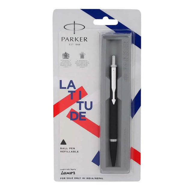 Parker Latitude Ball Pen | Ink Colour - Blue - Matt Black / Chrome Trim - Ball Pens