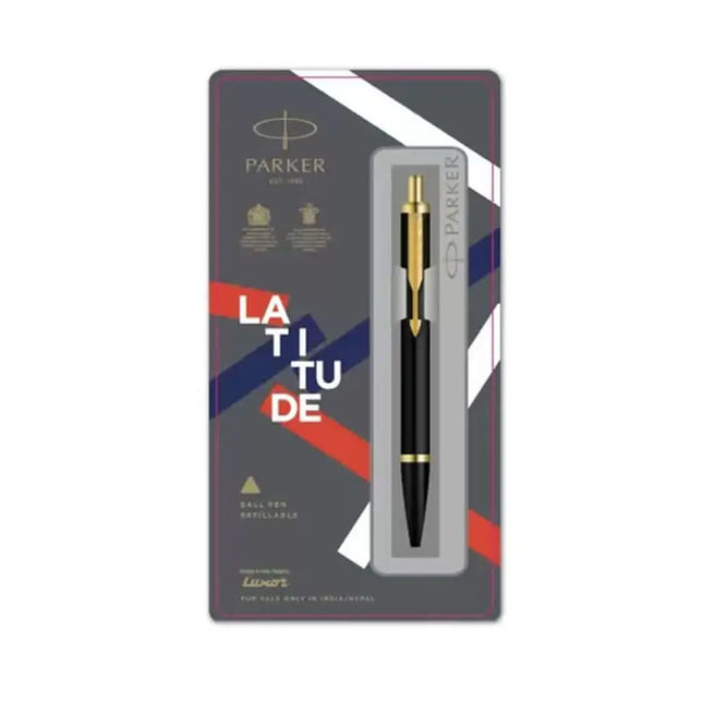 Parker Latitude Ball Pen | Ink Colour - Blue - Matt Black / Gold Trim - Ball Pens