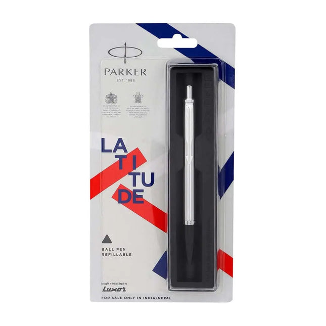 Parker Latitude Ball Pen | Ink Colour - Blue - Shiny Chrome / Chrome Trim - Ball Pens