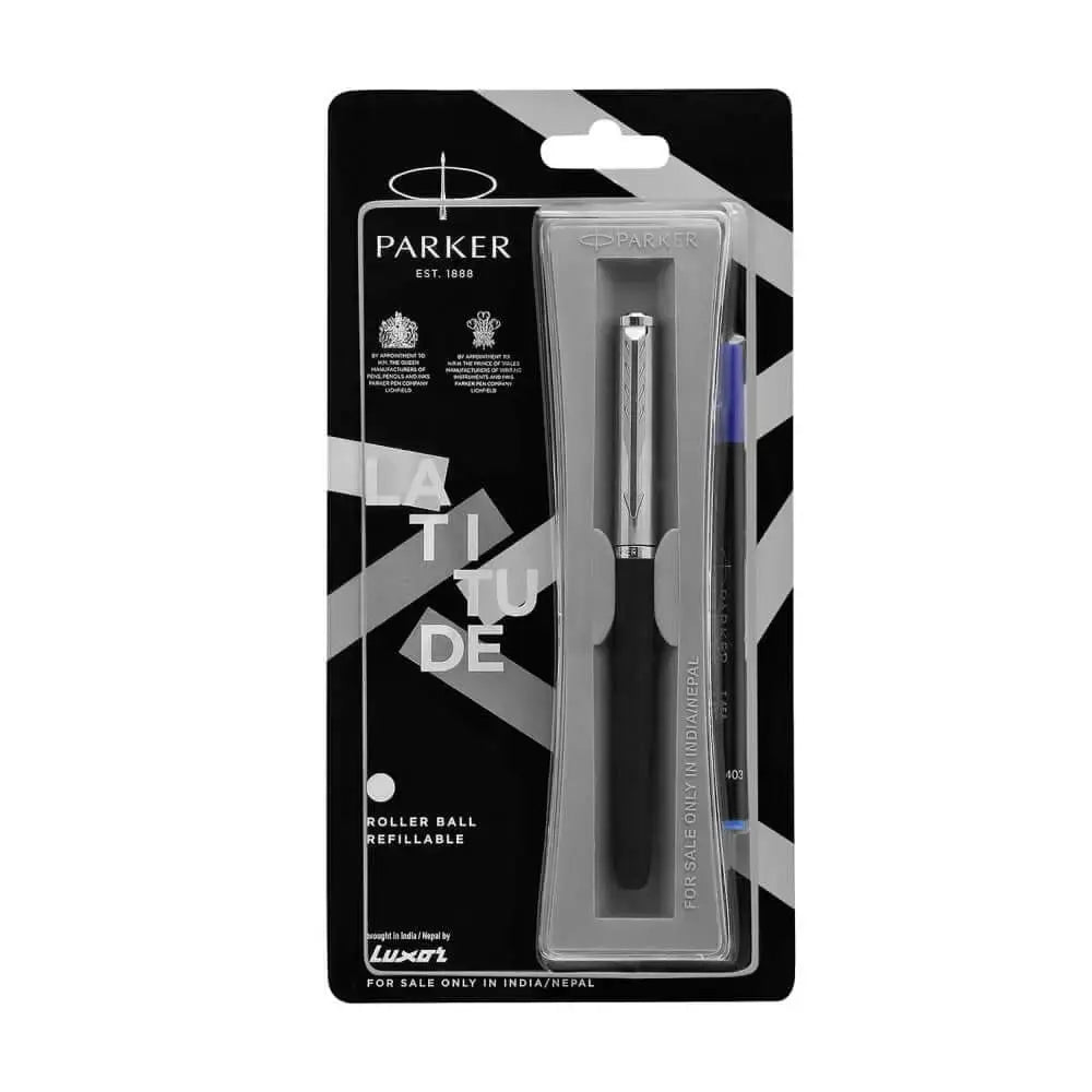 Parker Latitude Matt Metallix Roller Ball Pen | Ink Colour - Blue - Chrome Trim - Roller Ball Pens
