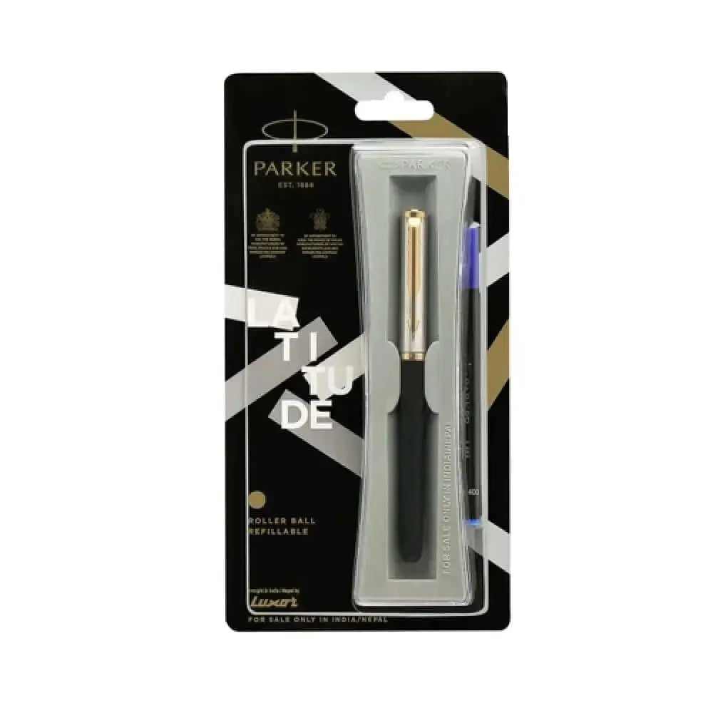 Parker Latitude Matt Metallix Roller Ball Pen | Ink Colour - Blue - Gold Trim - Roller Ball Pens