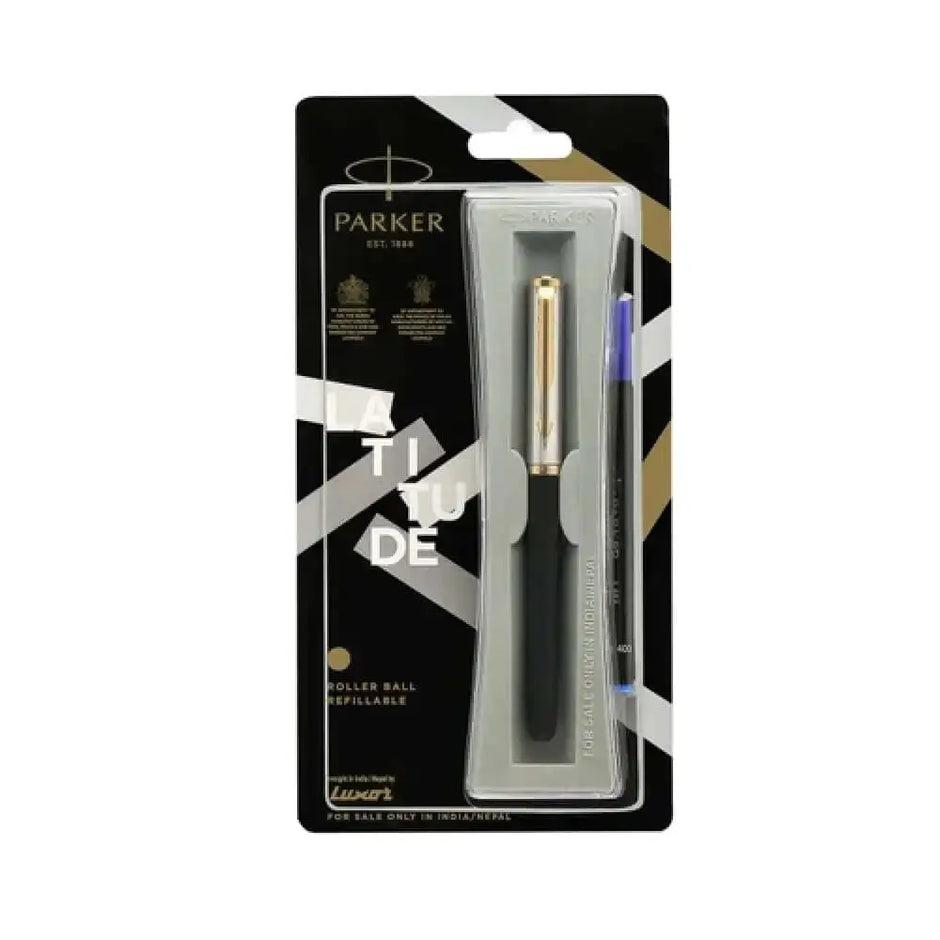 Parker Latitude Matt Metallix Roller Ball Pen | Ink Colour - Blue - Gold Trim - Roller Ball Pens