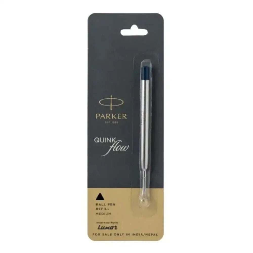 Parker Quink Flow Ball Pen Refill in packaging showcasing sleek design and medium ink flow.