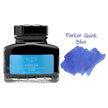 Parker Quink Ink Bottle with vibrant blue ink sample on the side, ideal for fountain pen users.