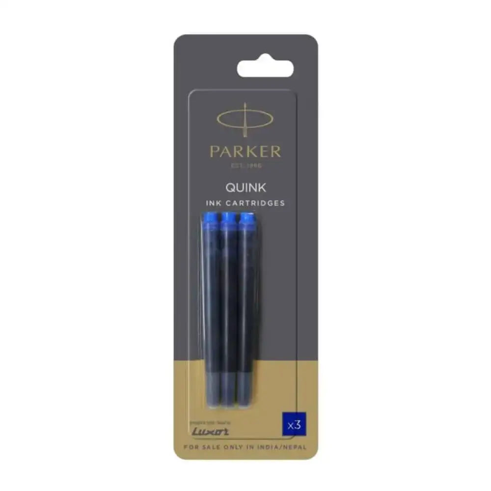 Parker Quink Ink Cartridges, Pack of 3 for fountain pens, rich blue ink for quality writing