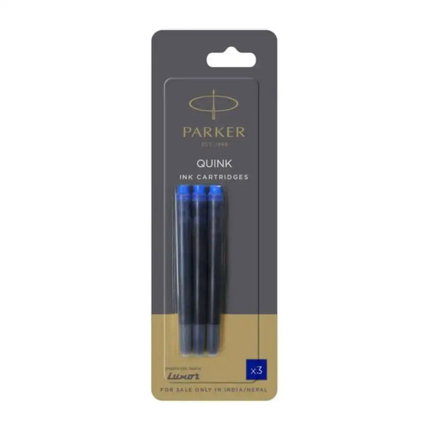 Parker Quink Ink Cartridges, Pack of 3 for fountain pens, rich blue ink for quality writing