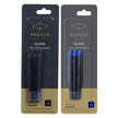 Parker Quink Ink Cartridges pack of 3, perfect for refilling fountain pens, available in black and blue hues.