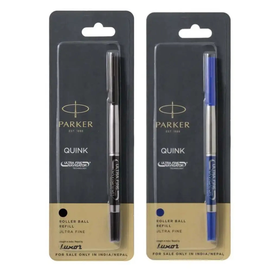 Parker Ultra Fine Navigator Roller Ball Refill pack featuring black and blue roller ball refills.