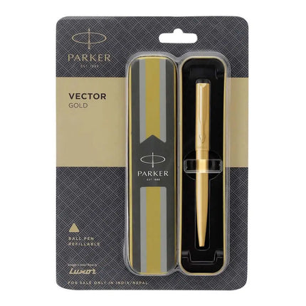 Parker Vector Ball Pen | Ink Colour - Blue - Gold / Gold Trim - Ball Pens