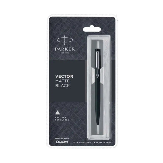 Parker Vector Ball Pen | Ink Colour - Blue - Matt Black / Chrome Trim - Ball Pens