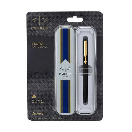 Parker Vector Ball Pen | Ink Colour - Blue - Matt Black / Gold Trim - Ball Pens