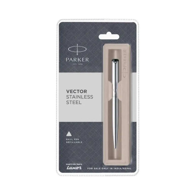 Parker Vector Ball Pen | Ink Colour - Blue - Stainless Steel / Chrome Trim - Ball Pens