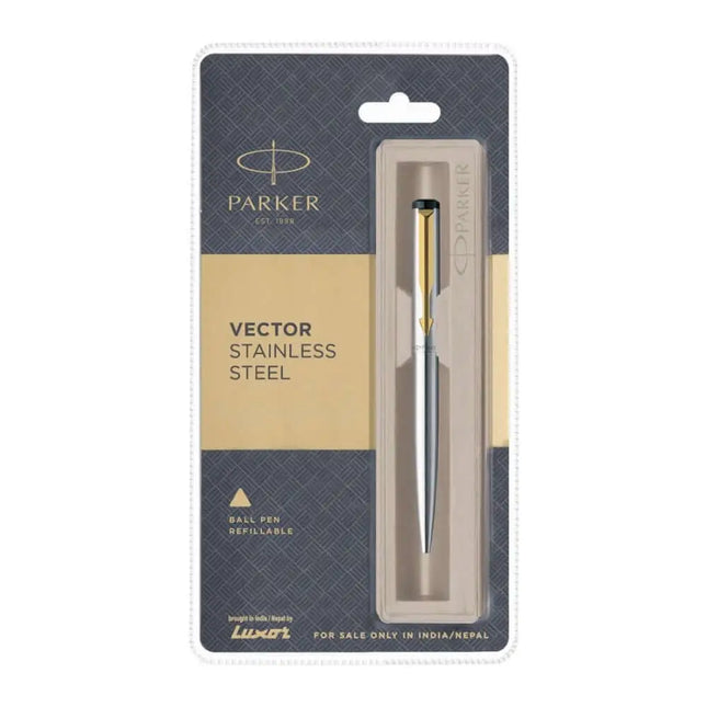 Parker Vector Ball Pen | Ink Colour - Blue - Stainless Steel / Gold Trim - Ball Pens