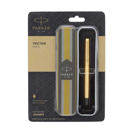 Parker Vector Fountain Pen with Quink Converter - Gold / Gold Trim - Fountain Pen
