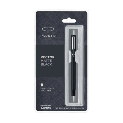 Parker Vector Fountain Pen with Quink Converter - Matt Black / Chrome Trim - Fountain Pen