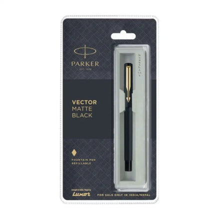 Parker Vector Fountain Pen with Quink Converter - Matt Black / Gold Trim - Fountain Pen