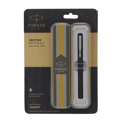 Parker Vector Fountain Pen with Quink Converter - Matt Black / Gun Metal Trim - Fountain Pen