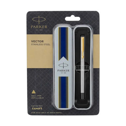 Parker Vector Fountain Pen with Quink Converter - Stainless Steel / Gold Trim - Fountain Pen