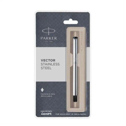 Parker Vector Fountain Pen with Quink Converter - Stainless Steel / Chrome Trim - Fountain Pen