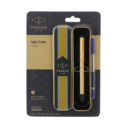 Parker Vector Roller Ball Pen | Ink Colour - Blue - Gold / Gold Trim - Roller Ball Pens