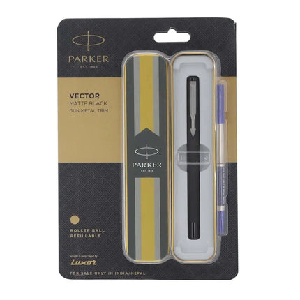 Parker Vector Roller Ball Pen | Ink Colour - Blue - Matt Black / Gun Metal Trim - Roller Ball Pens