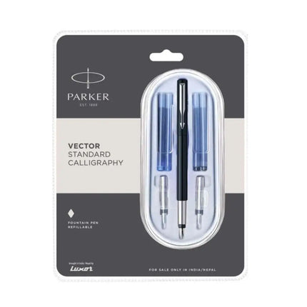 Parker Vector Standard Calligraphy Fountain Pen 7 Pieces Set - Black - Calligraphy Pen