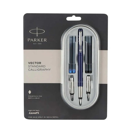 Parker Vector Standard Calligraphy Fountain Pen 7 Pieces Set - Blue - Calligraphy Pen