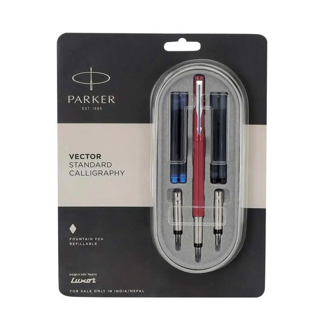 Parker Vector Standard Calligraphy Fountain Pen 7 Pieces Set - Red - Calligraphy Pen