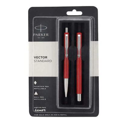 Parker Vector Standard CT Fountain Pen and Ball Pen Set | Ink Colour - Blue - Red - Gift Set
