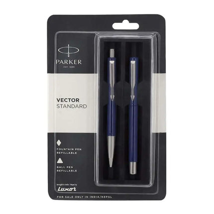 Parker Vector Standard CT Fountain Pen and Ball Pen Set | Ink Colour - Blue - Blue - Gift Set