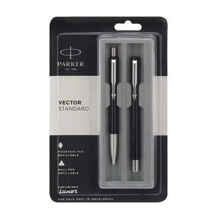 Parker Vector Standard CT Fountain Pen and Ball Pen Set | Ink Colour - Blue - Black - Gift Set