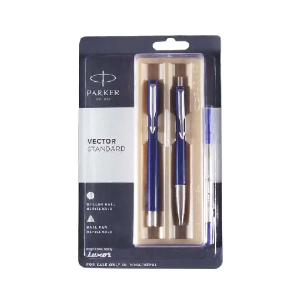 Parker Vector Standard CT Roller Ball Pen and Ball Pen Set | Ink Colour - Blue - Blue - Gift Set