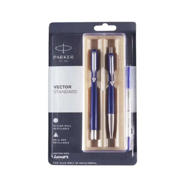 Parker Vector Standard CT Roller Ball Pen and Ball Pen Set | Ink Colour - Blue - Blue - Gift Set