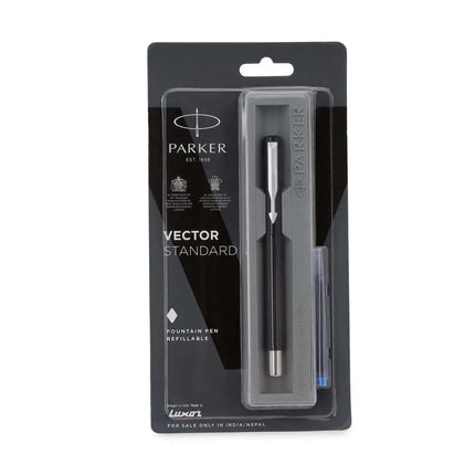 Parker Vector Standard Fountain Pen with Quink Cartridge - Black / Chrome Trim - Fountain Pen
