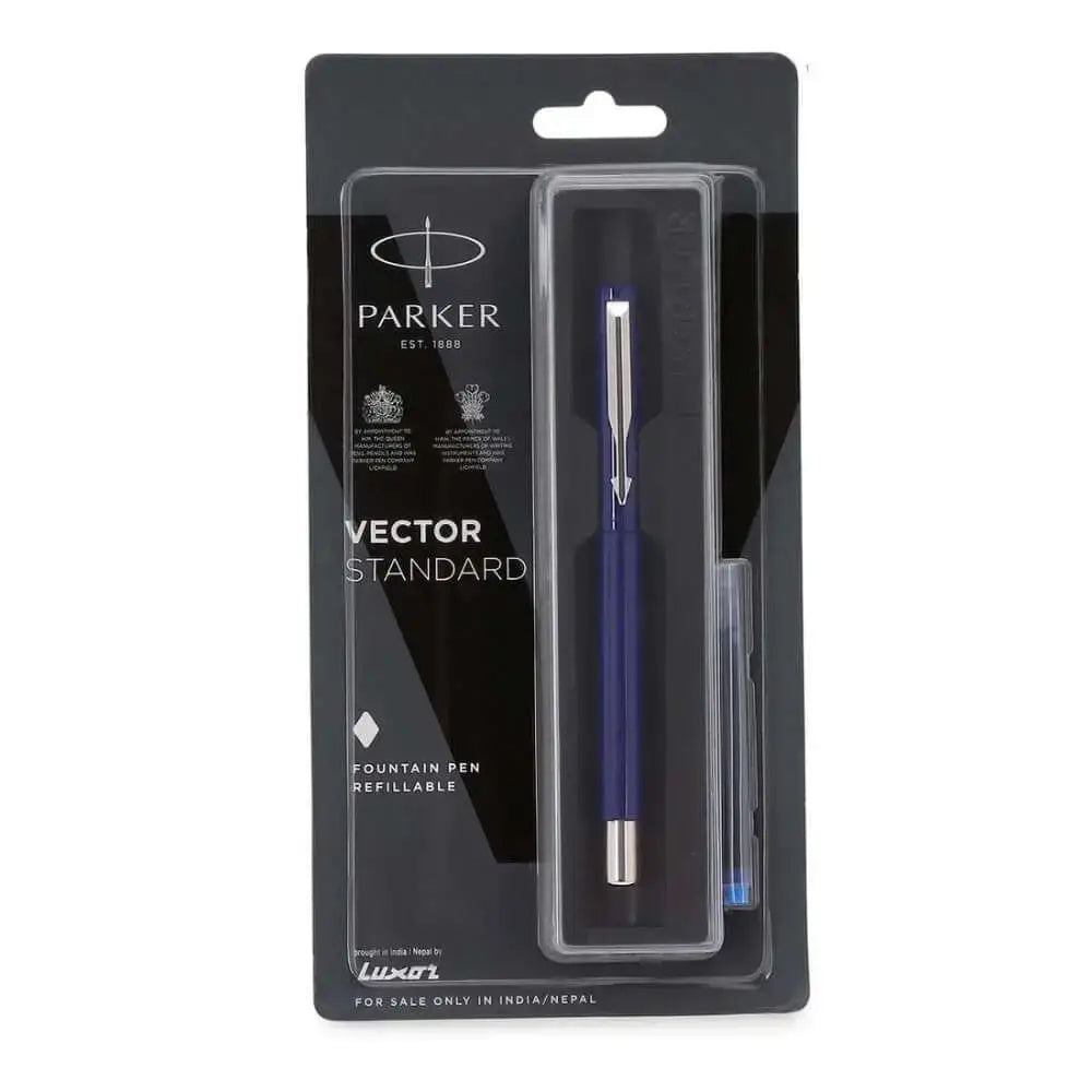 Parker Vector Standard Fountain Pen with Quink Cartridge - Blue / Chrome Trim - Fountain Pen