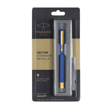 Parker Vector Standard Fountain Pen with Quink Cartridge - Metallic Blue / Gold Trim - Fountain Pen