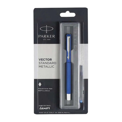 Parker Vector Standard Fountain Pen with Quink Cartridge - Metallic Blue / Chrome Trim - Fountain Pen