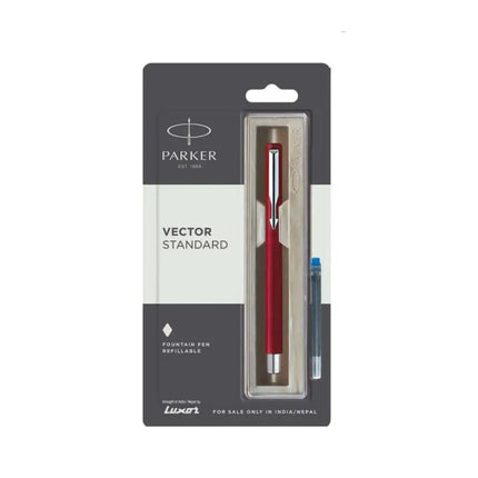Parker Vector Standard Fountain Pen with Quink Cartridge - Red / Chrome Trim - Fountain Pen