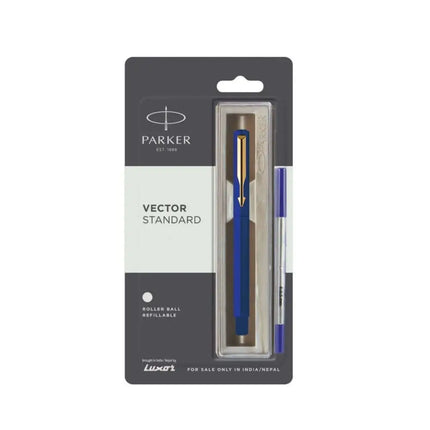 Parker Vector Standard Roller Ball Pen | Ink Colour - Blue - Blue / Gold Trim - Roller Ball Pens