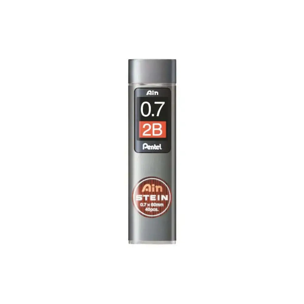 Pentel Ain Stein Leads for Mechanical Pencils in a swivel-top tube, featuring 0.7mm 2B lead.