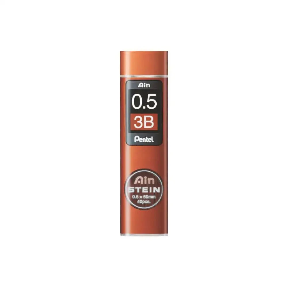 Pentel Ain Stein Leads for Mechanical Pencils in a compact swivel-top tube, featuring 0.5mm 3B lead.