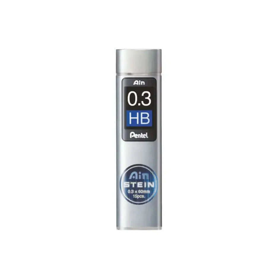 Pentel Ain Stein Leads for Mechanical Pencils in a compact swivel-top tube, offering 10% stronger writing experience.