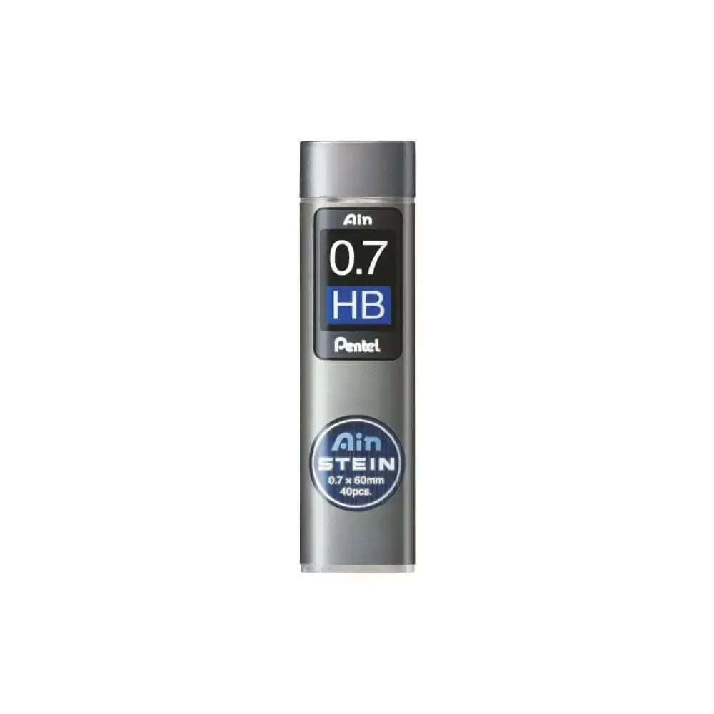 Pentel Ain Stein Leads for Mechanical Pencils in a compact swivel-top tube, featuring 0.7mm HB leads.