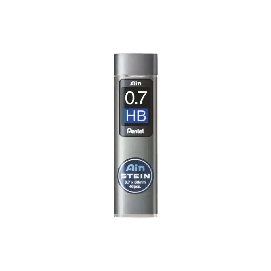 Pentel Ain Stein Leads for Mechanical Pencils in a compact swivel-top tube, featuring 0.7mm HB leads.