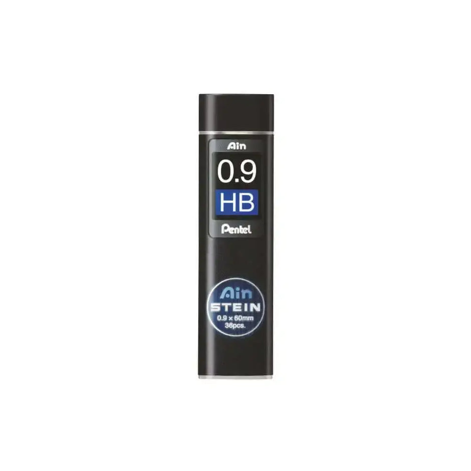 Pentel Ain Stein Leads for Mechanical Pencils in a compact swivel-top tube, 0.9 HB hardness.