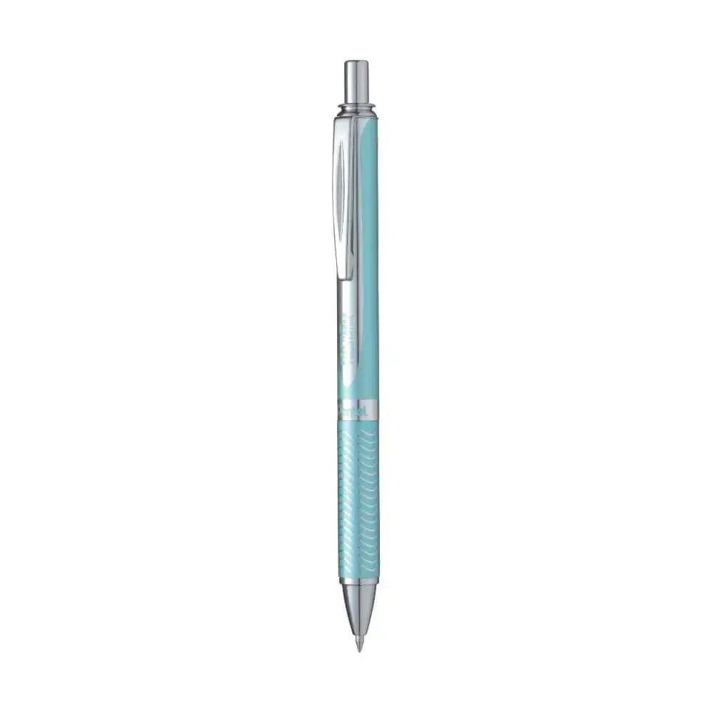 Pentel Energel BL407 Metal Roller Gel Pen in turquoise with a sleek design and textured grip.