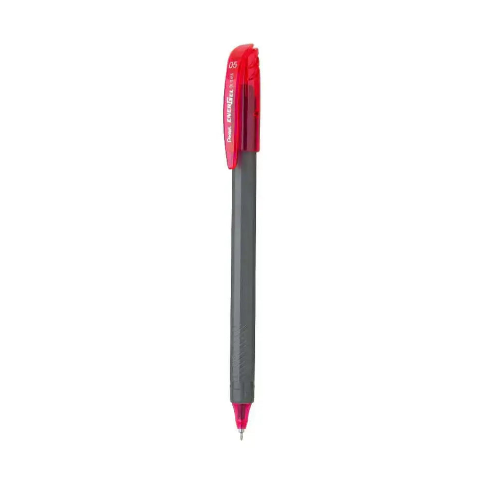 Pentel Energel Roller Gel Pen | Quick Dry Ink For Smudge-Free Writing in Grey with red accents.