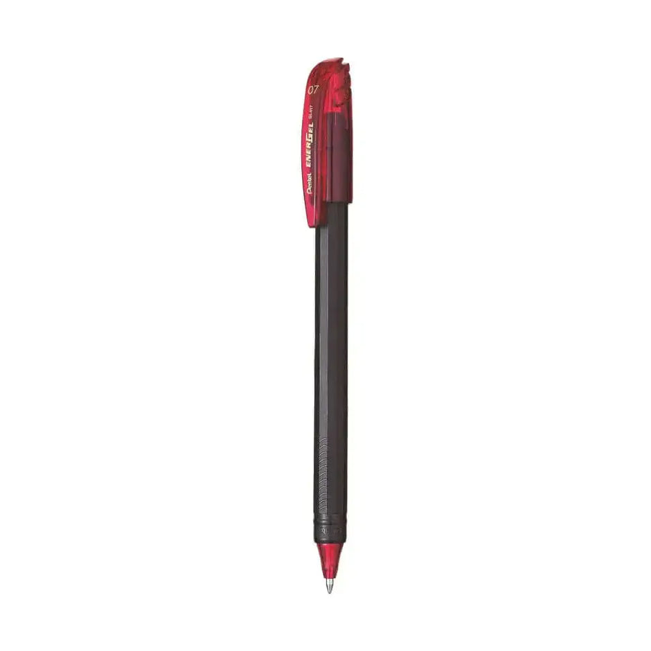Pentel Energel Roller Gel Pen | Quick Dry Ink For Smudge-Free Writing in red and black design.