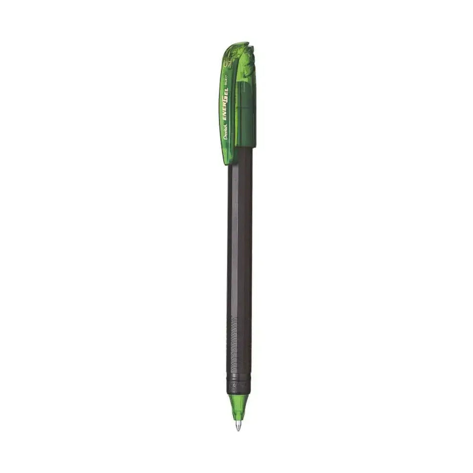 Pentel Energel Roller Gel Pen | Quick Dry Ink For Smudge-Free Writing in green and black design.