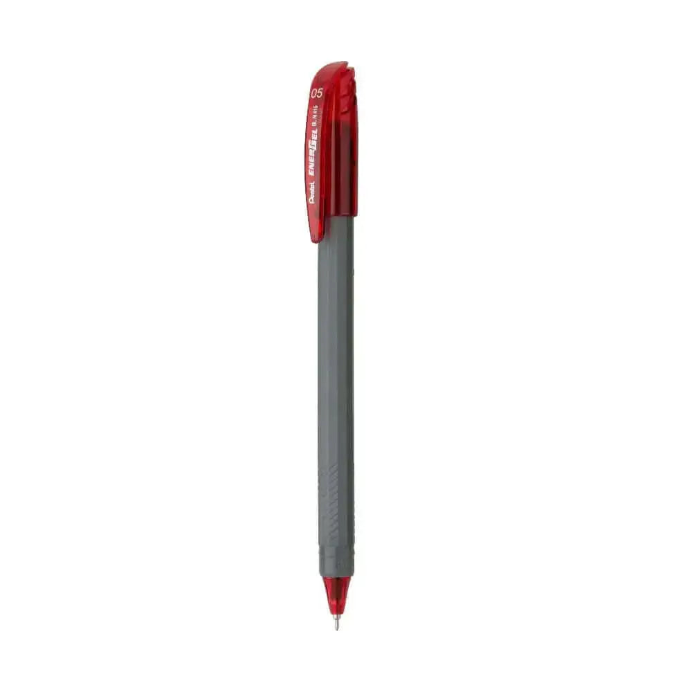 Pentel Energel Roller Gel Pen | Quick Dry Ink For Smudge-Free Writing with grey body and red cap.